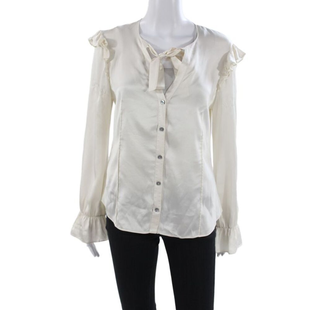 Cinq A Sept Womens White 100% Silk Button Up Long Sleeve Blouse Size M